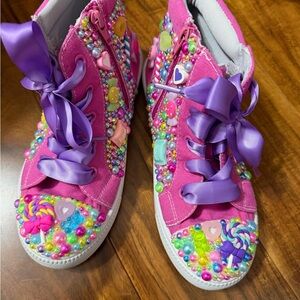 Custom Colorful Candy Theme Beaded Kids High-Top Sneakers
